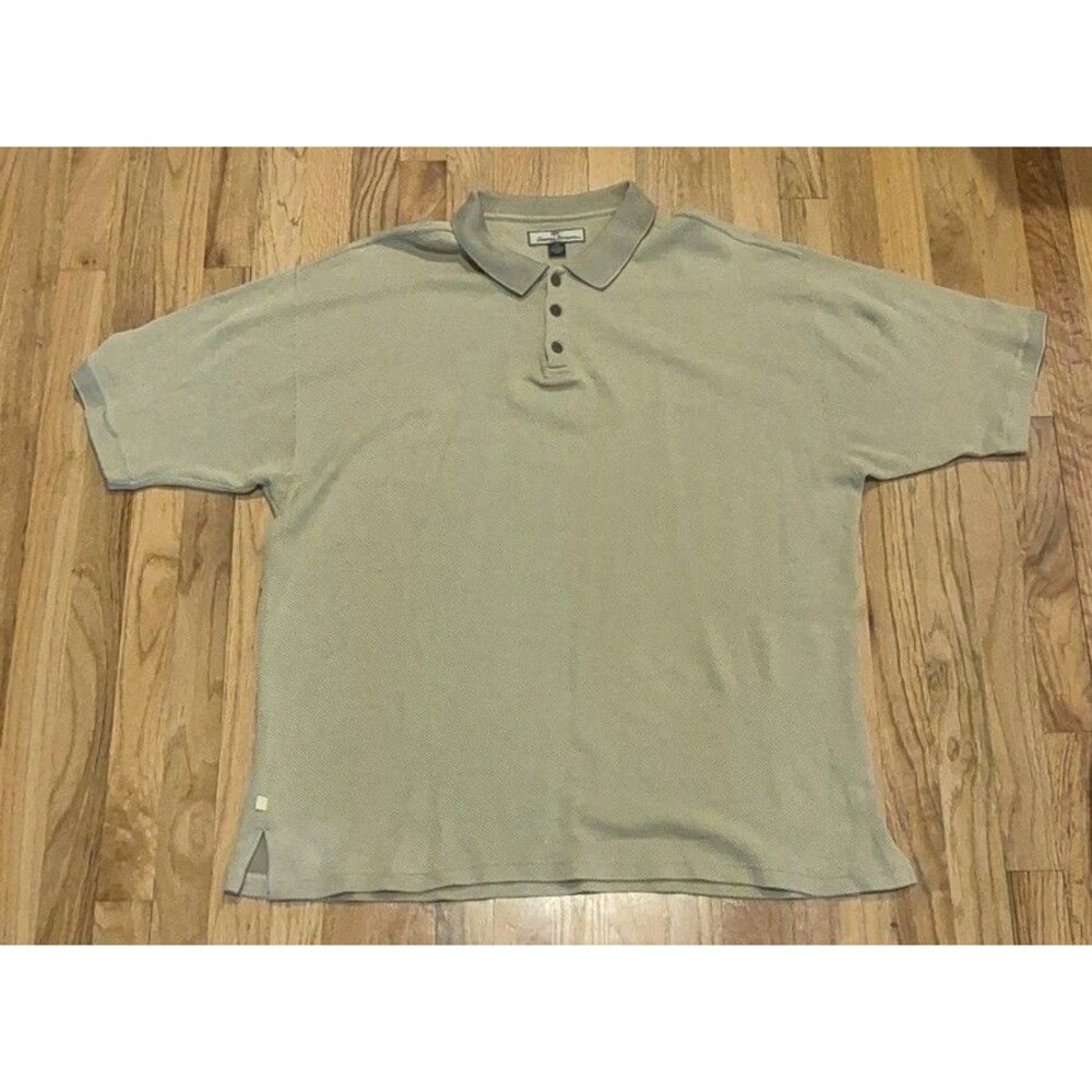Tommy Bahama Sage Green Silk Blend Waffle Knit Polo Shirt Short Sleeve Mens 2XL